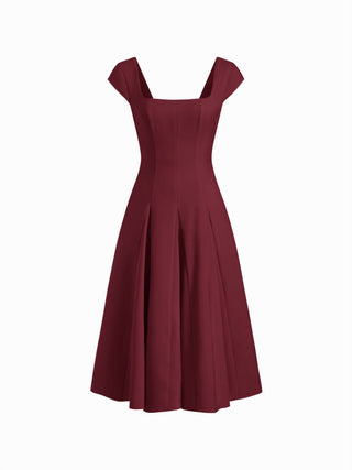 Square Neck Short Sleeve Wrap A-line Maxi Dress