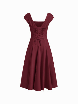 Square Neck Short Sleeve Wrap A-line Maxi Dress