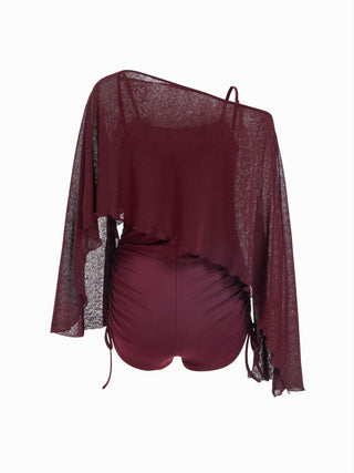 Textured Boat Neck High Rise Drawstring Slim Romper With Scarf