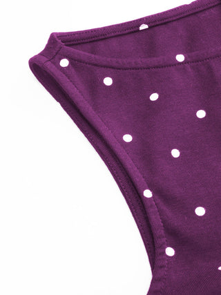 Cotton-blend Boat Neck Knotted Polka Dot Ruched Tank Top