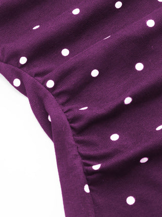 Cotton-blend Boat Neck Knotted Polka Dot Ruched Tank Top