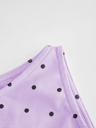 Cotton-blend Boat Neck Knotted Polka Dot Ruched Tank Top