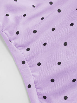 Cotton-blend Boat Neck Knotted Polka Dot Ruched Tank Top