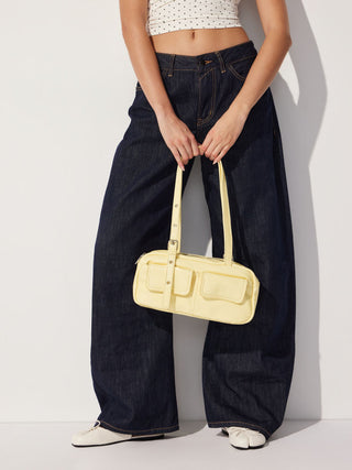 Faux Leather DOUBLE POCKET SHOULDER BAG For Date Party/Clubbing