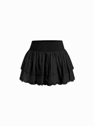 Cotton-blend Low Rise Textured Layered Ruched Mini Skort