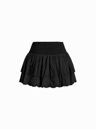 Cotton-blend Low Rise Textured Layered Ruched Mini Skort