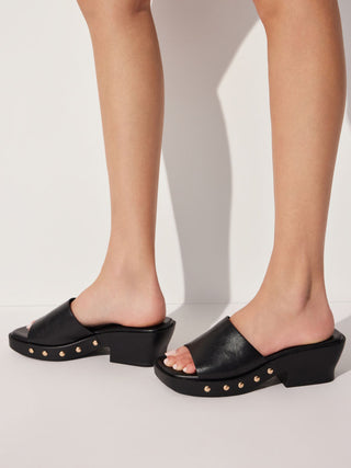 STUDDED PLATFORM MULE SANDALS