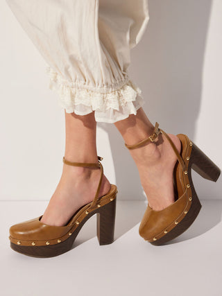 STUDDED PLATFORM ANKLE STRAP HEELS