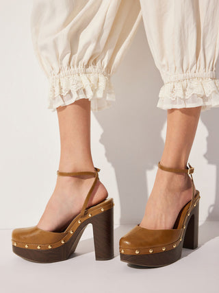 STUDDED PLATFORM ANKLE STRAP HEELS
