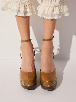 STUDDED PLATFORM ANKLE STRAP HEELS
