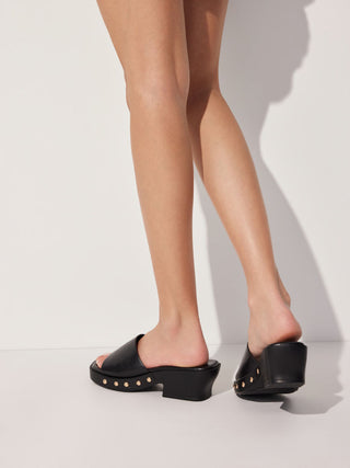 STUDDED PLATFORM MULE SANDALS