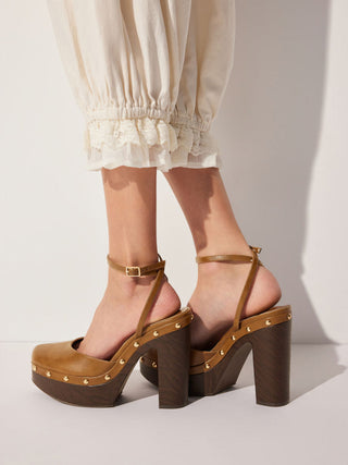 STUDDED PLATFORM ANKLE STRAP HEELS