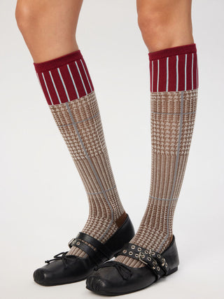 PLAID TRIM OVER THE CALF SOCKS