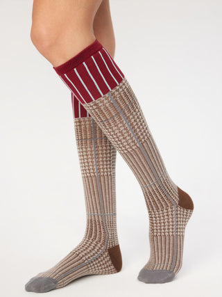 PLAID TRIM OVER THE CALF SOCKS