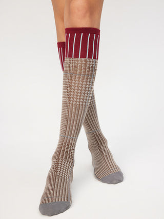 PLAID TRIM OVER THE CALF SOCKS