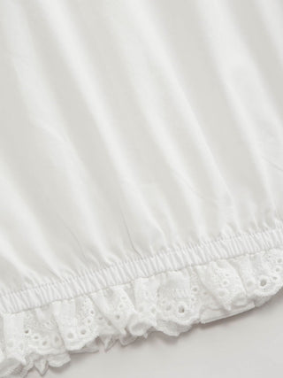 Lantern Sleeve Broderie Anglaise Ruffled Metal Detail Crop Blouse