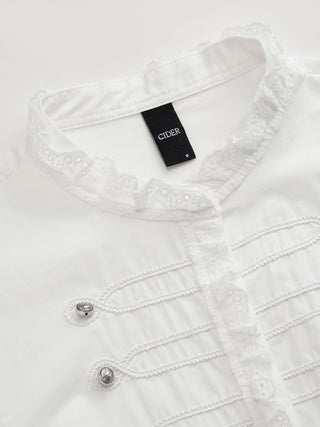 Lantern Sleeve Broderie Anglaise Ruffled Metal Detail Crop Blouse