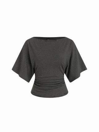 Modal-blend Boat Neck Short Sleeve Cut Out Ruched Top
