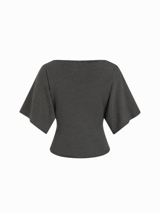 Modal-blend Boat Neck Short Sleeve Cut Out Ruched Top