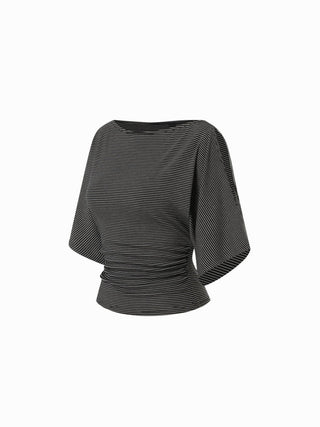 Modal-blend Boat Neck Short Sleeve Cut Out Ruched Top