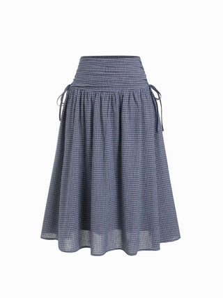Linen-blend Mid Rise Drawstring A-line Midi Skirt