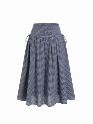 Linen-blend Mid Rise Drawstring A-line Midi Skirt