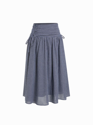 Linen-blend Mid Rise Drawstring A-line Midi Skirt
