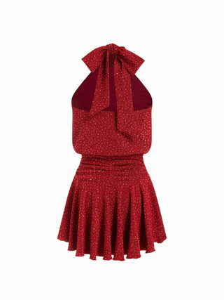Stand Collar Sleeveless A-Line Mini Dress with Scarf
