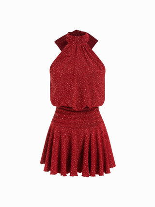 Stand Collar Sleeveless A-Line Mini Dress with Scarf