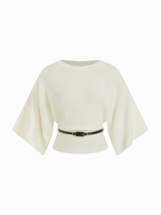Knit Middle Sleeve Top With Belt