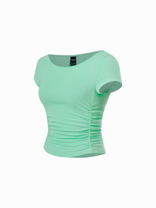 Boat Neck Ruched Tee