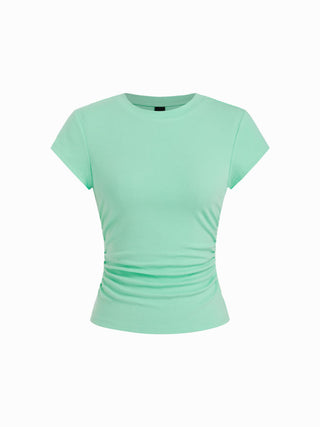 Cotton-blend Ruched Short Sleeve Tee