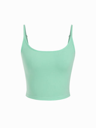 Cotton-blend Scoop Neckline Solid Adjustable Strap Cami Top