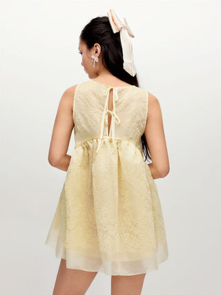 Jacquard Lace Ruched Oversized Babydoll Mini Dress