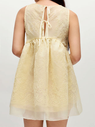 Jacquard Lace Ruched Oversized Babydoll Mini Dress