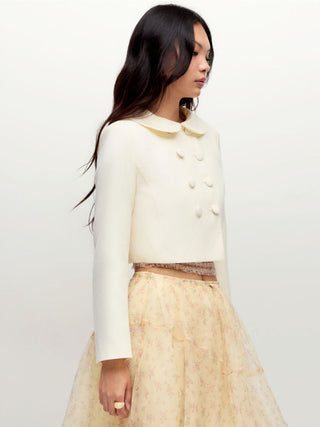 Peter Pan Collar Double Breasted Long Sleeve Blazer