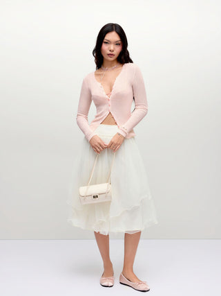 Knit Round Neckline Long Sleeve Cardigan