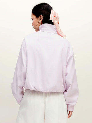 Cotton-blend Turtleneck Lantern Sleeve Bowknot Two Way Oversized Jacket