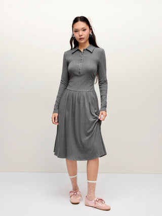 High Stretch Polo Neck Ruched Midi Dress