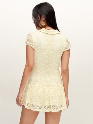 Floral Lace Puff Sleeve Low Rise Shirt Mini Dress