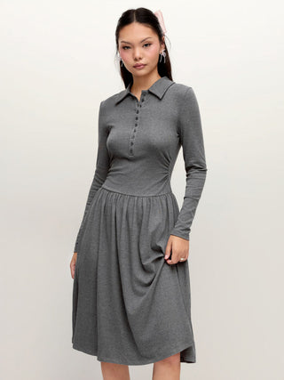 High Stretch Polo Neck Ruched Midi Dress