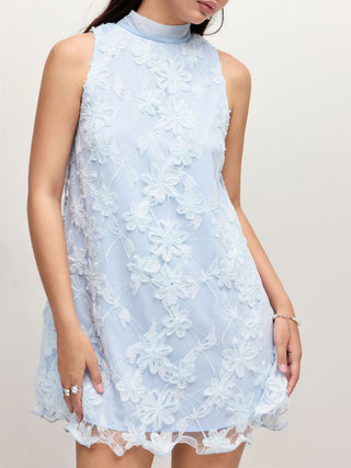 Floral Stand Collar Bowknot A-line Mini Dress