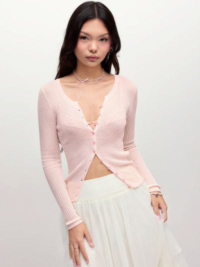 Knit Round Neckline Long Sleeve Cardigan