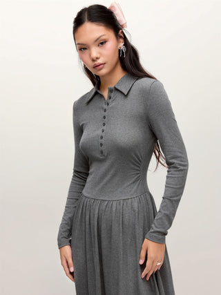 High Stretch Polo Neck Ruched Midi Dress