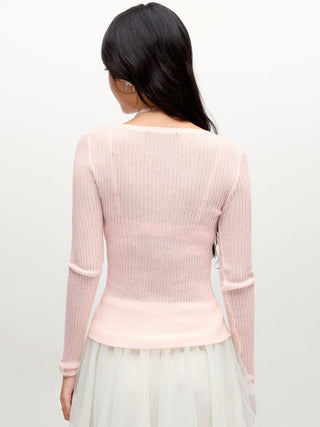 Knit Round Neckline Long Sleeve Cardigan