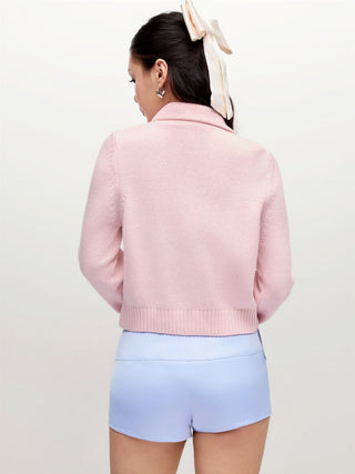 Cotton-blend Floral Embroidery Peter Pan Collar Long Sleeve Knit Top