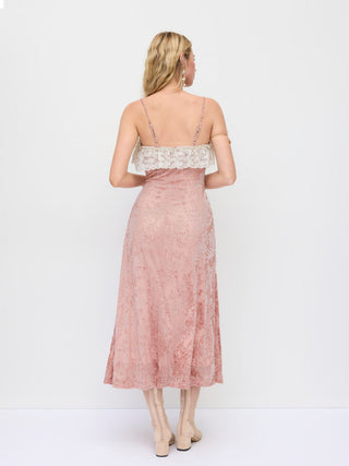 Mesh Textured Sweetheart Neck Lace Trim Bowknot Slit Maxi Dress