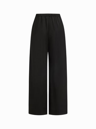 Satin V-neck Contrasting Lace Hanky Hem Top & Mid Rise Wide Leg Trousers Set