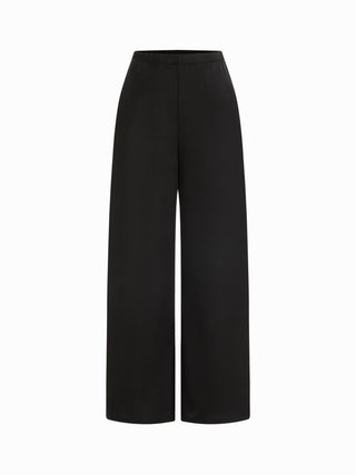 Satin V-neck Contrasting Lace Hanky Hem Top & Mid Rise Wide Leg Trousers Set