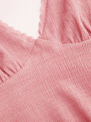Textured Halter Neck Lace Trim A-line Mini Dress